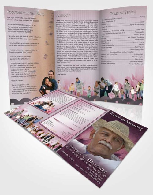 Obituary Template Trifold Brochure Pink Tulip Garden