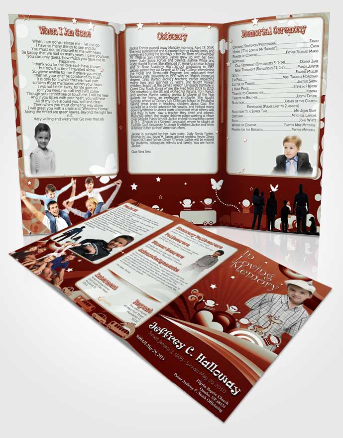 Obituary Template Trifold Brochure Red Laughter Childs Journey