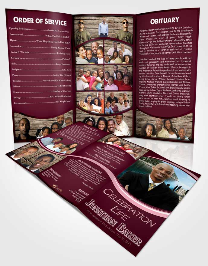 Obituary Template Trifold Brochure Rosy Blossom Journey