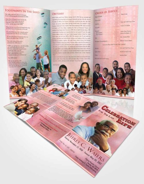 Obituary Template Trifold Brochure Rosy Blossom Timeless Love