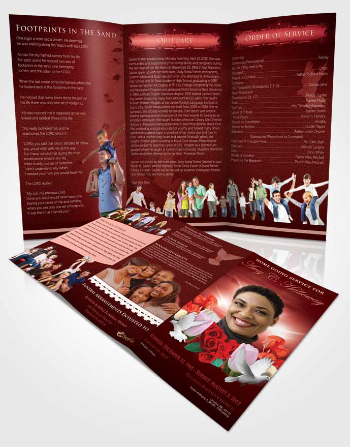 Obituary Template Trifold Brochure Ruby Delightful Doves