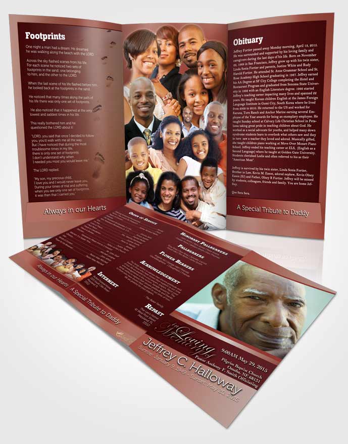 Obituary Template Trifold Brochure Ruby Love Tranquility Dark