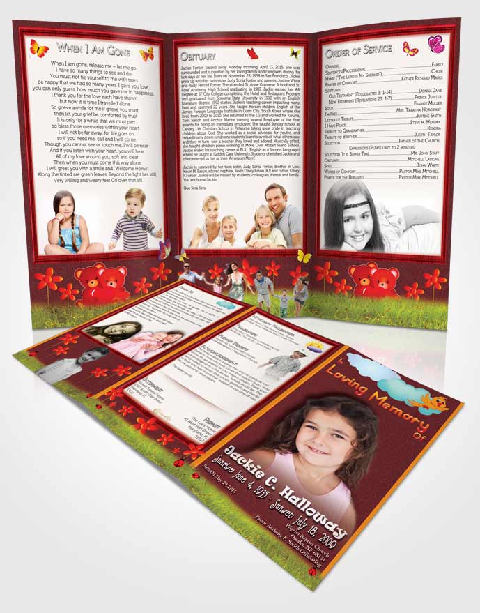 Obituary Template Trifold Brochure Ruby Red Childs Dream