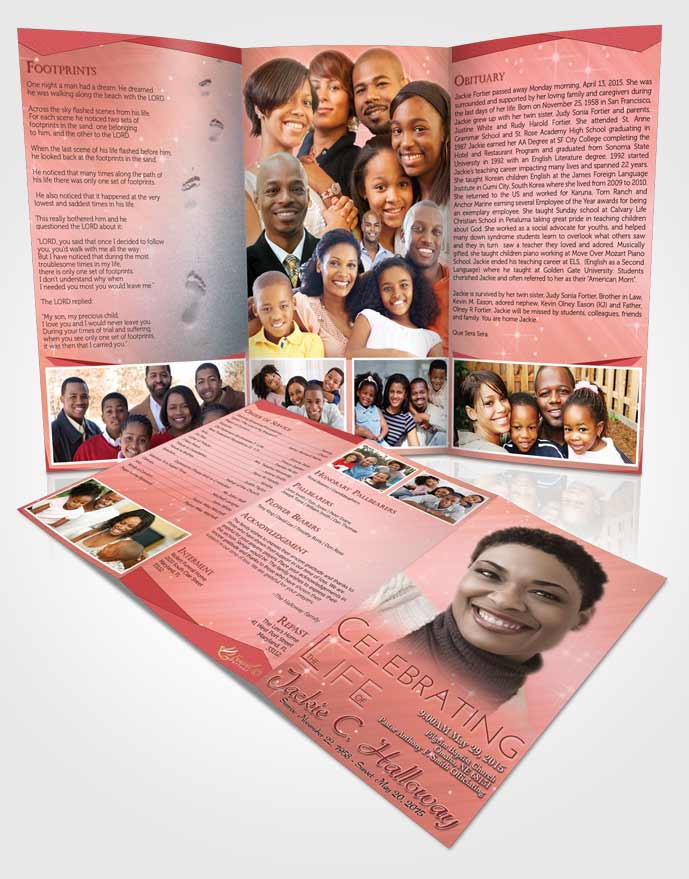 Obituary Template Trifold Brochure Ruby Sunset Serenity