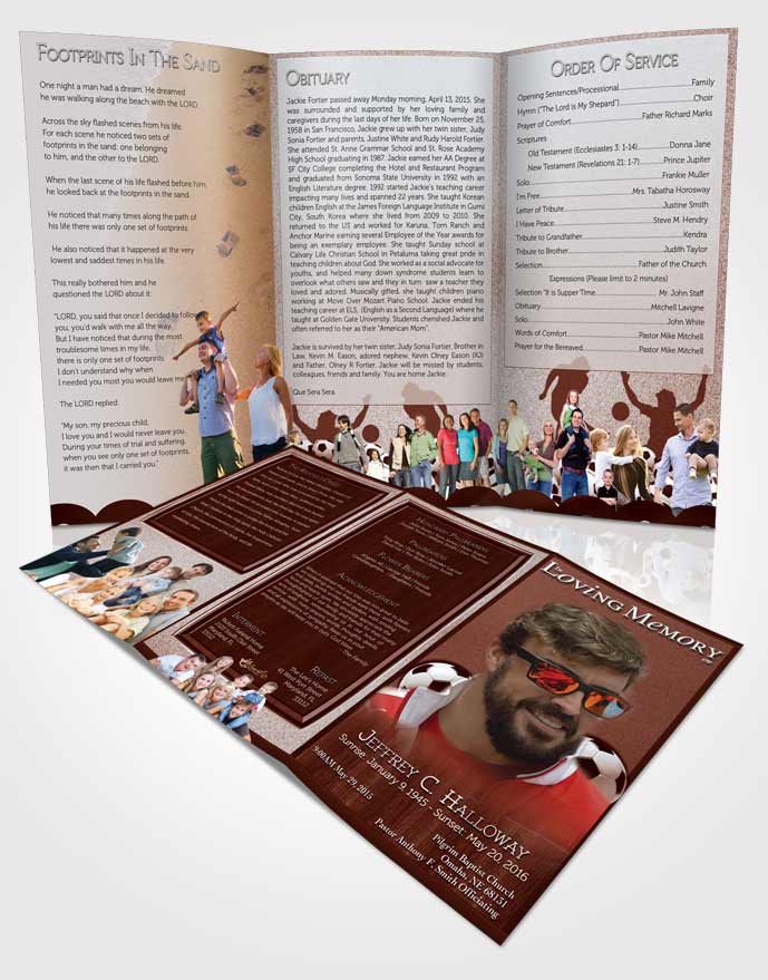 Obituary Template Trifold Brochure Ruby Sunset Soccer Star
