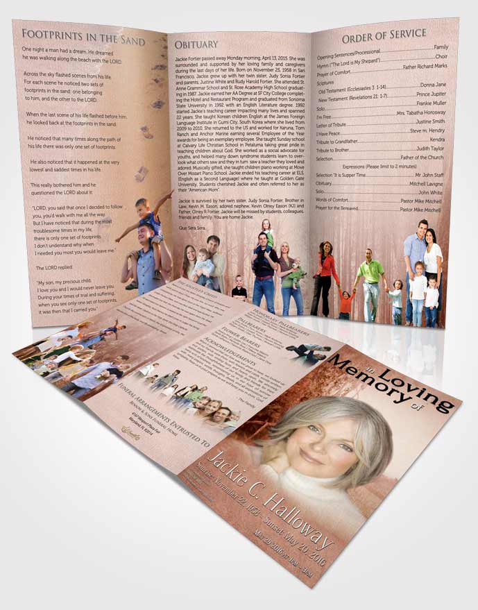 Obituary Template Trifold Brochure Ruby Walk in the Woods