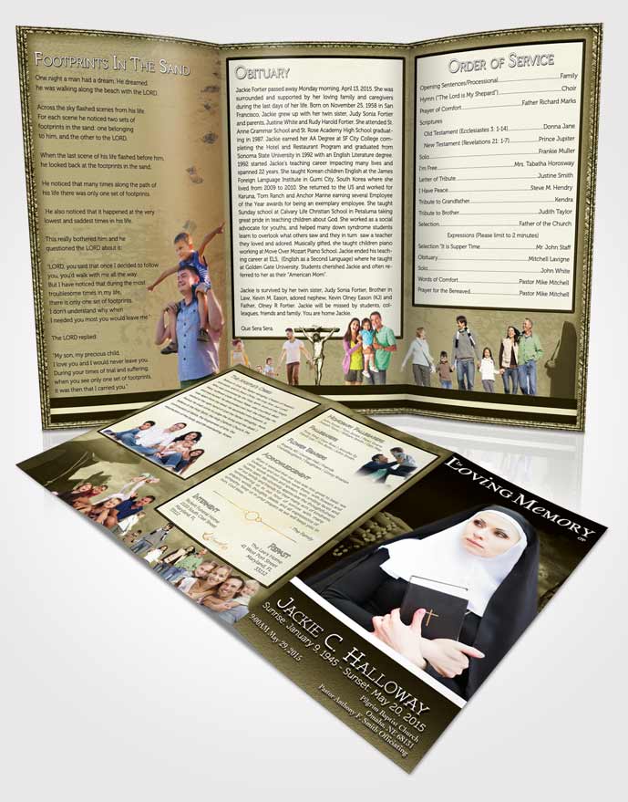 Obituary Template Trifold Brochure Rustic Heavenly Nun