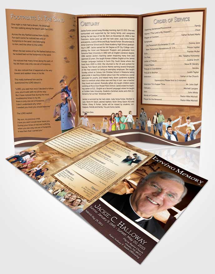 Obituary Template Trifold Brochure Rustic Heavenly Priest