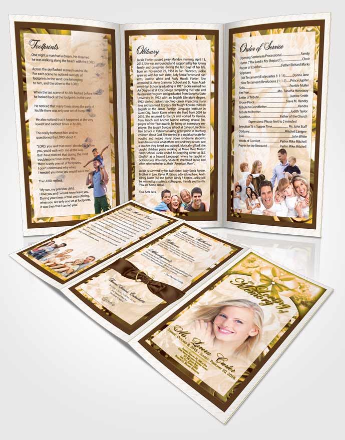 Obituary Template Trifold Brochure Rustic Loving Petals in the Wind