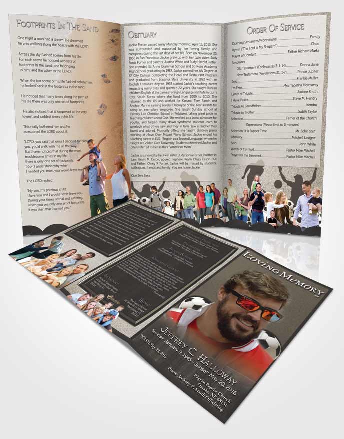 Obituary Template Trifold Brochure Rustic Soccer Star