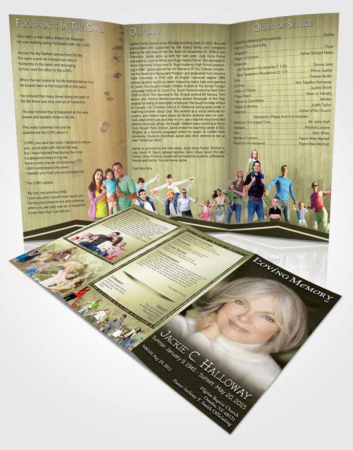 Obituary Template Trifold Brochure Rustic Summer Flowers