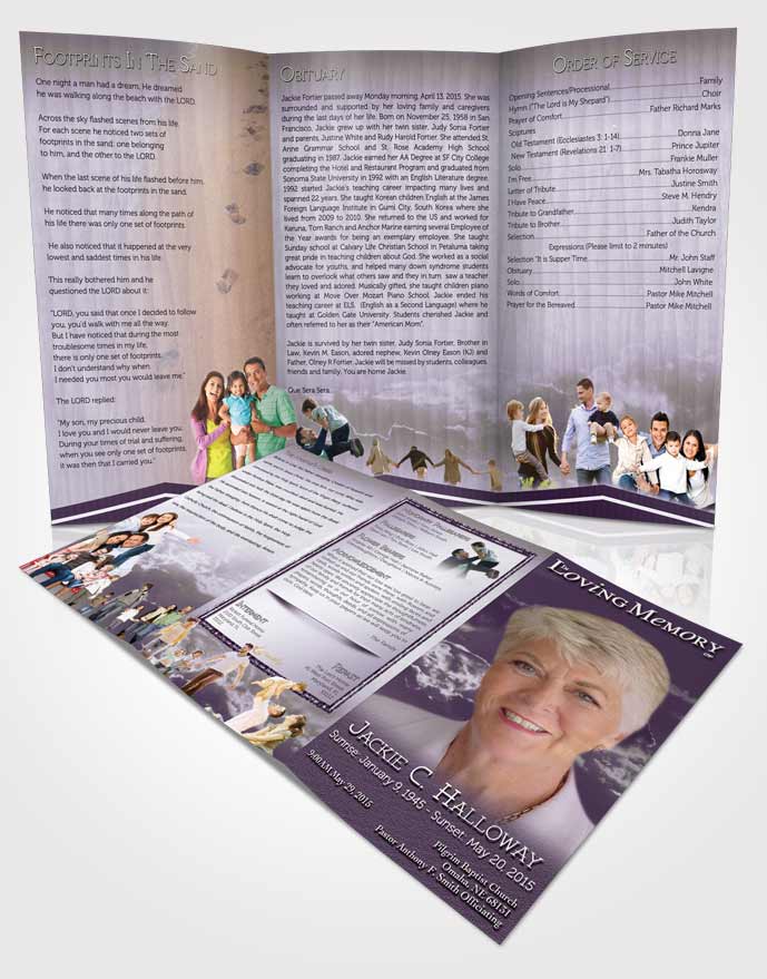 Obituary Template Trifold Brochure Shinning Lavender Clouds