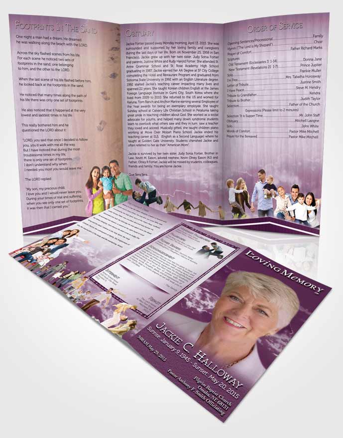 Obituary Template Trifold Brochure Shinning Pink Clouds