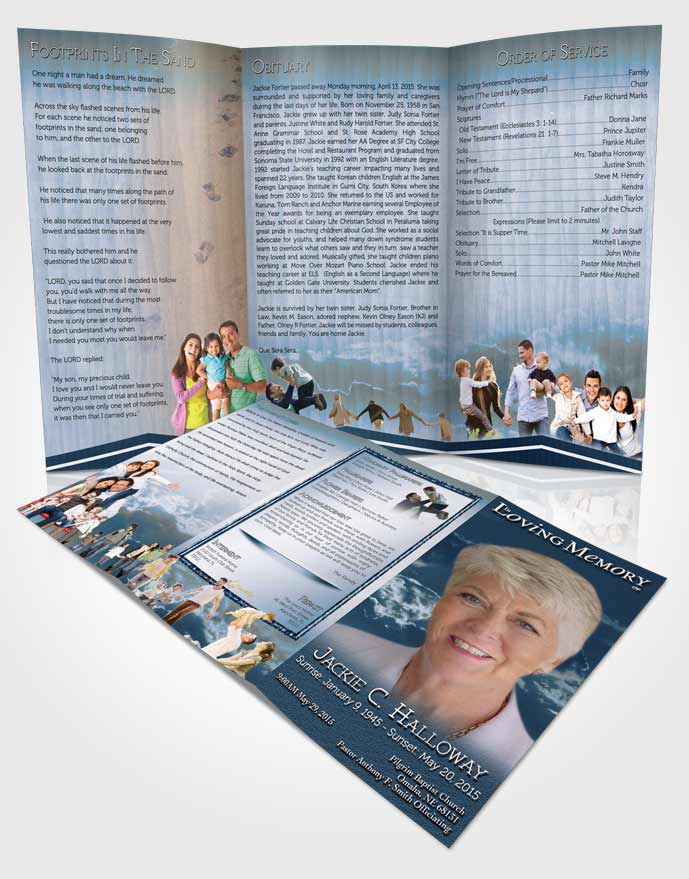 Obituary Template Trifold Brochure Shinning Turquoise Clouds