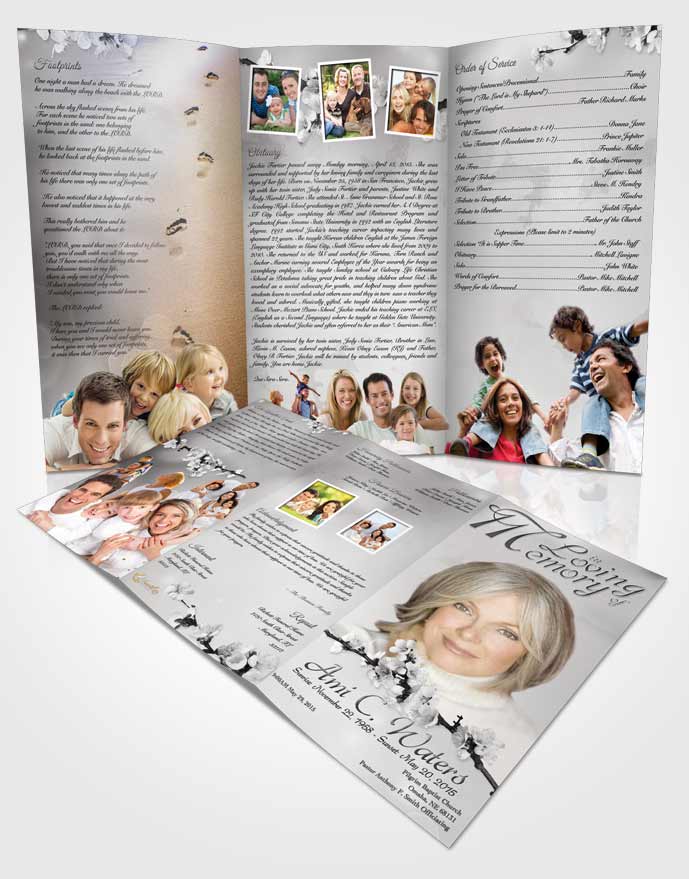 Obituary Template Trifold Brochure Simple Beauty Black and White