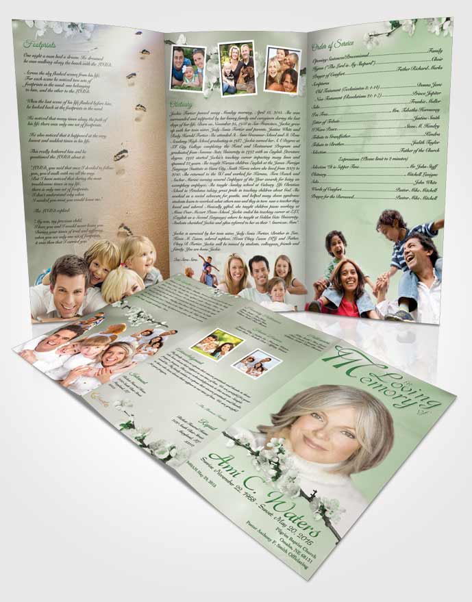 Obituary Template Trifold Brochure Simple Beauty Emerald Glow