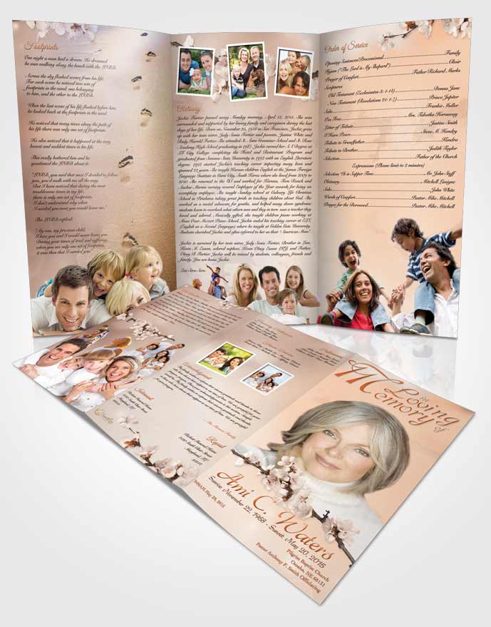 Obituary Template Trifold Brochure Simple Beauty Golden Love