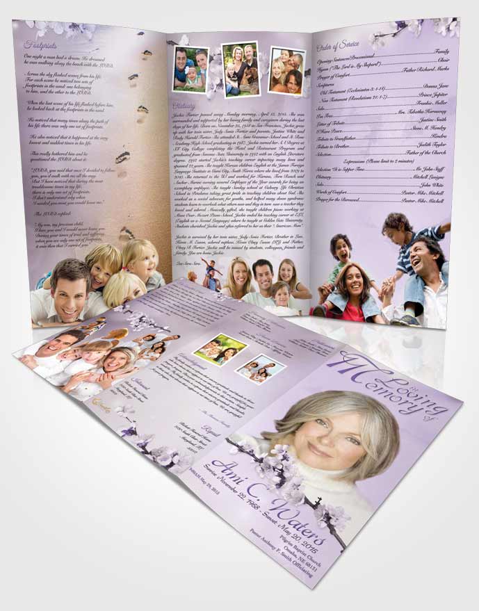 Obituary Template Trifold Brochure Simple Beauty Lavender Honor