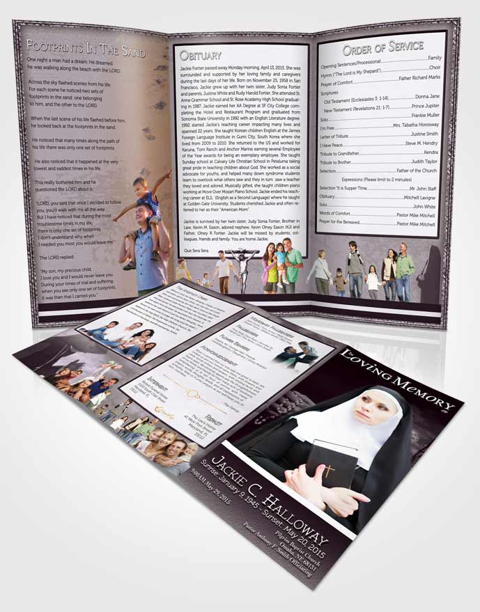 Obituary Template Trifold Brochure Soft Lavender Heavenly Nun
