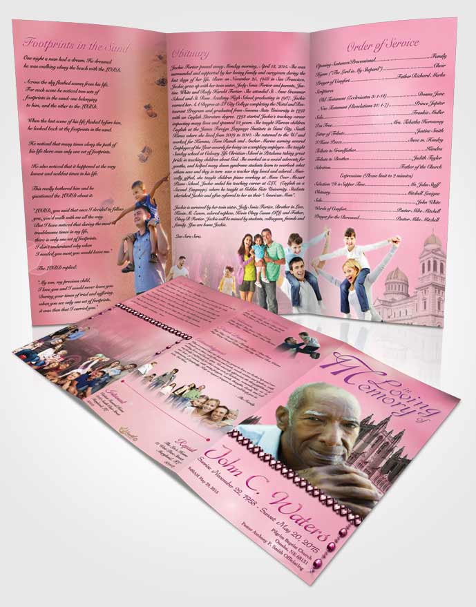 Obituary Template Trifold Brochure Spring Cathedral Pink Lust