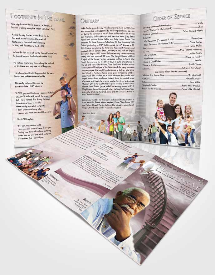 Obituary Template Trifold Brochure Stairway to Heaven Sunset