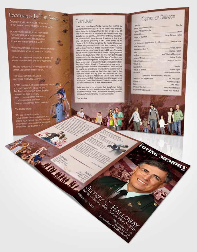 Obituary Template Trifold Brochure Strawberry Army Salute