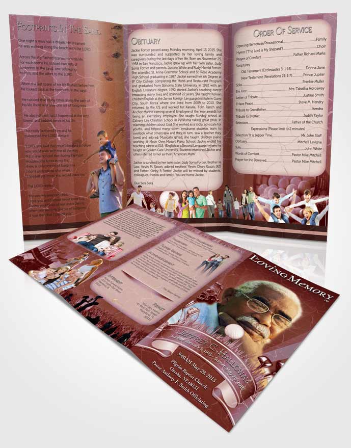 Obituary Template Trifold Brochure Strawberry Golf Star