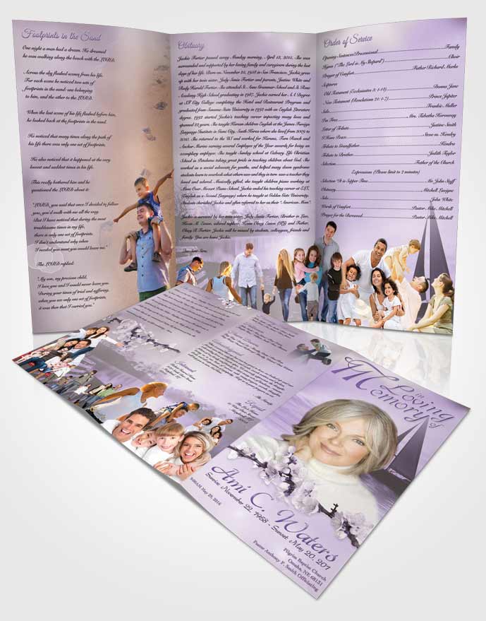 Obituary Template Trifold Brochure Sunrise Sailor Lavender Honor
