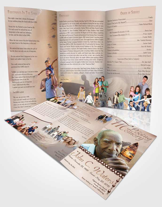 Obituary Template Trifold Brochure Surfers Paradise Golden Waves