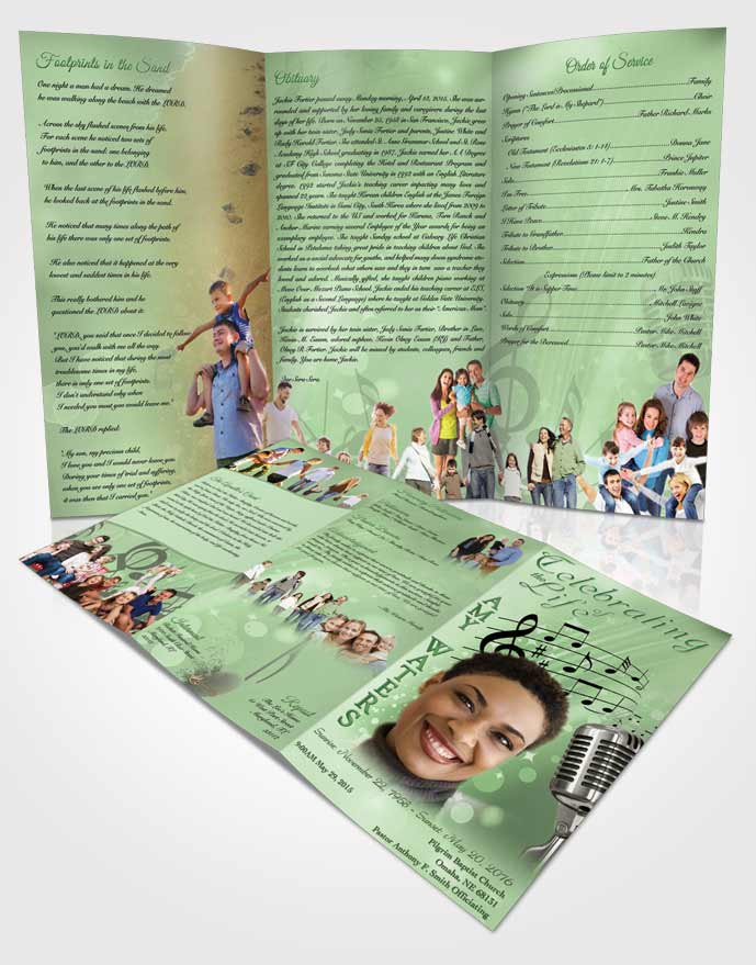 Obituary Template Trifold Brochure The Sound of Music Emerald Glow