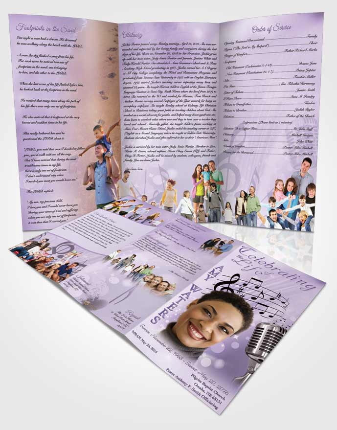 Obituary Template Trifold Brochure The Sound of Music Lavender Honor