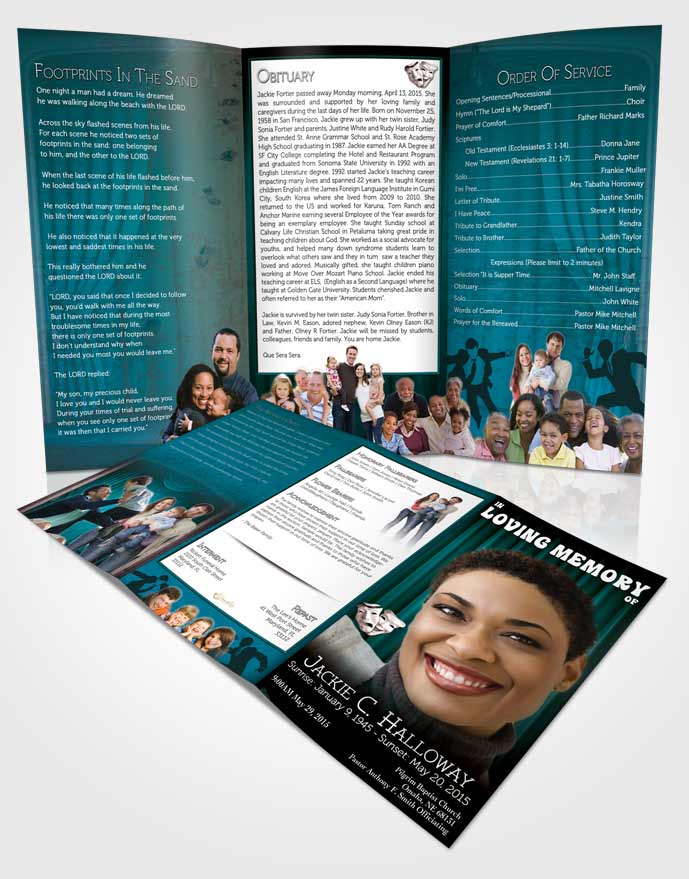 Obituary Template Trifold Brochure Turquoise Actor