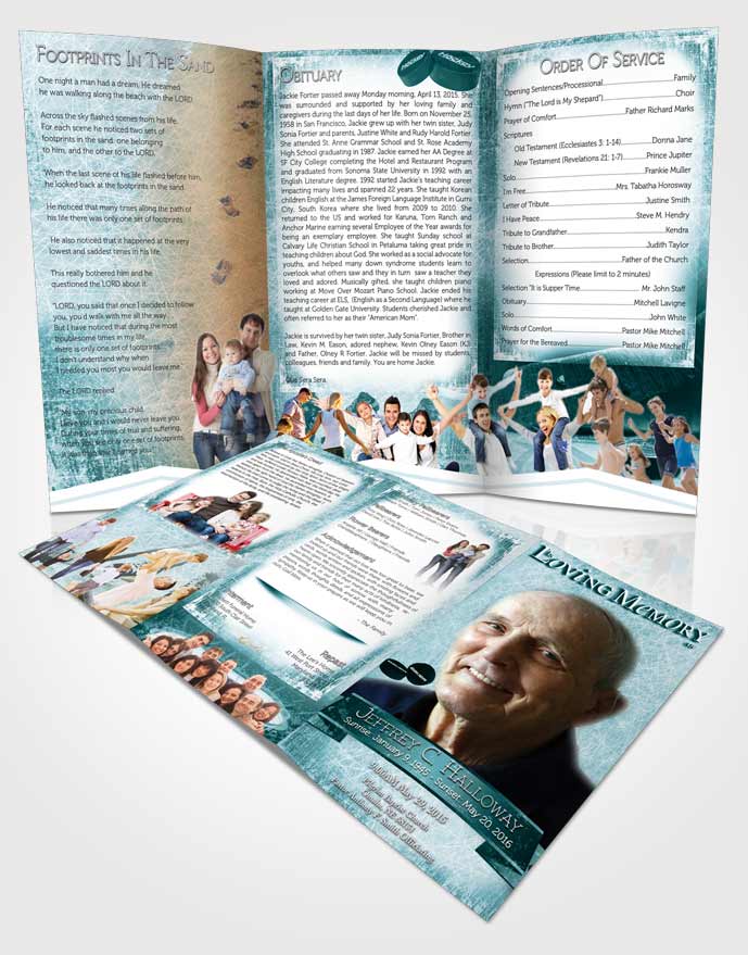 Obituary Template Trifold Brochure Turquoise Hockey Star