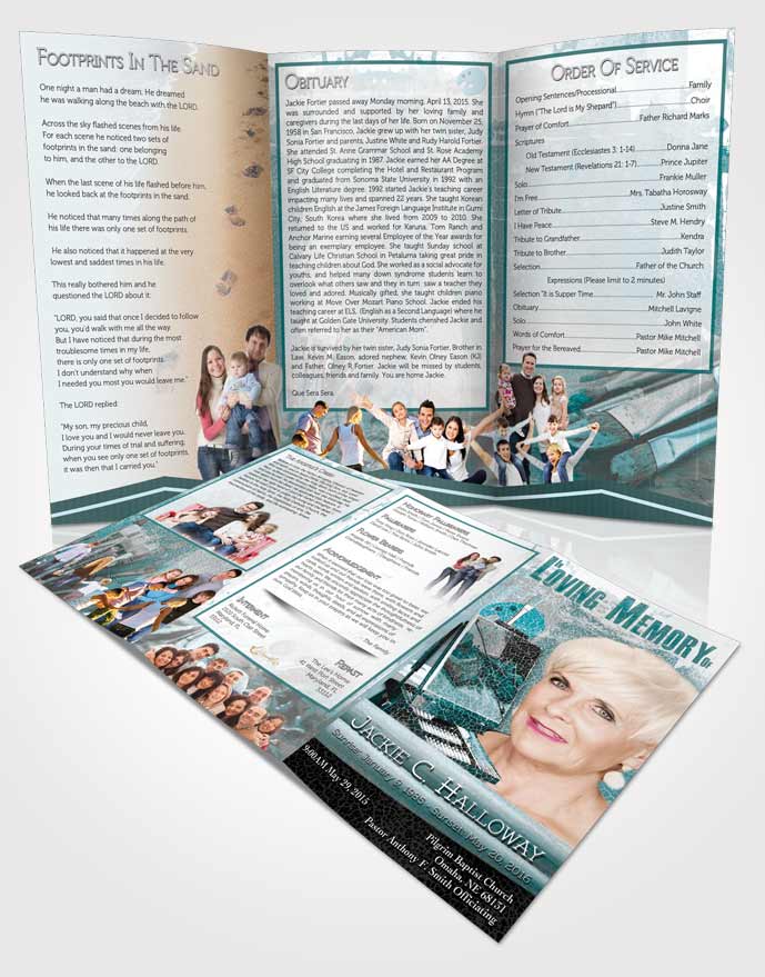 Obituary Template Trifold Brochure Turquoise Ocean Painters Paradise