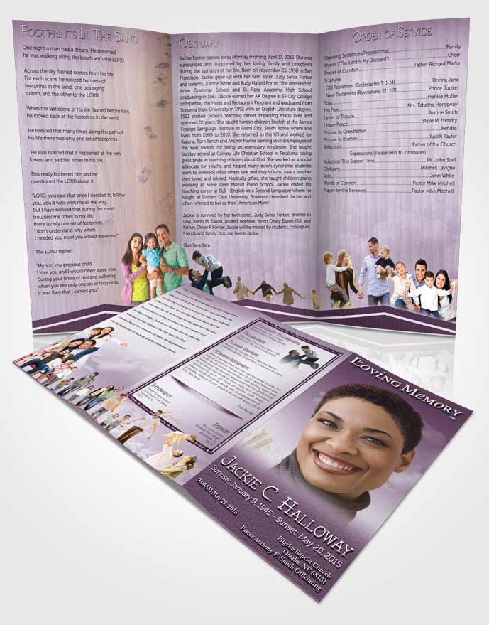 Obituary Template Trifold Brochure Up in the Lavender Sky