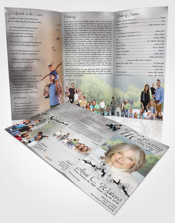 Obituary Template Trifold Brochure Waterfall Heaven Black and White