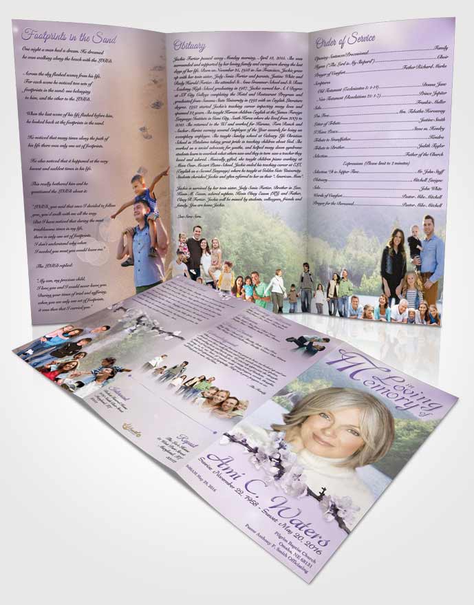 Obituary Template Trifold Brochure Waterfall Heaven Lavender Honor