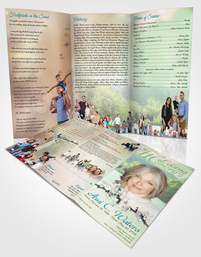 Obituary Template Trifold Brochure Waterfall Heaven Morning Calm