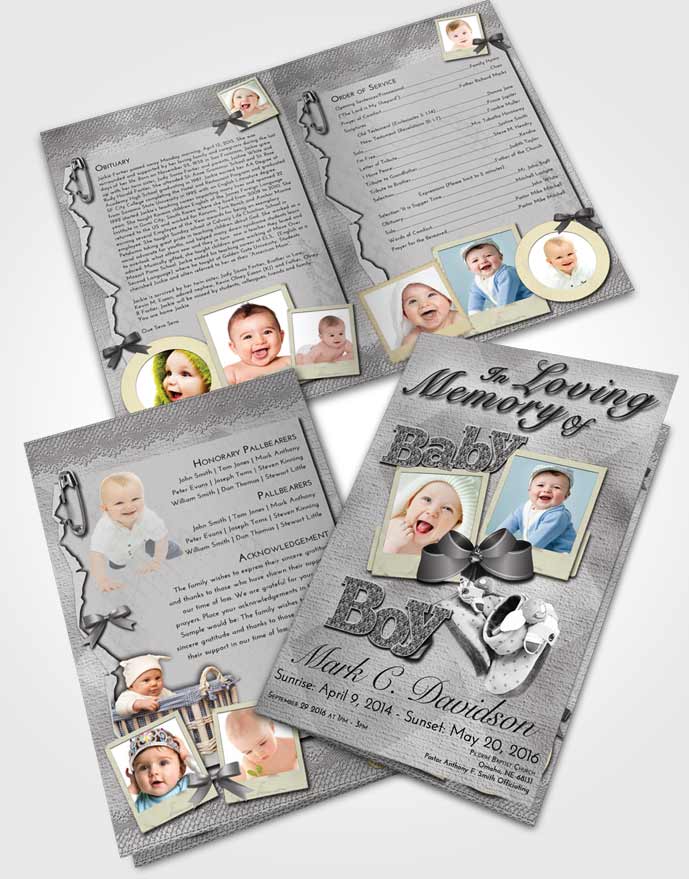 Bifold Order Of Service Obituary Template Brochure Black and White Baby Boy
