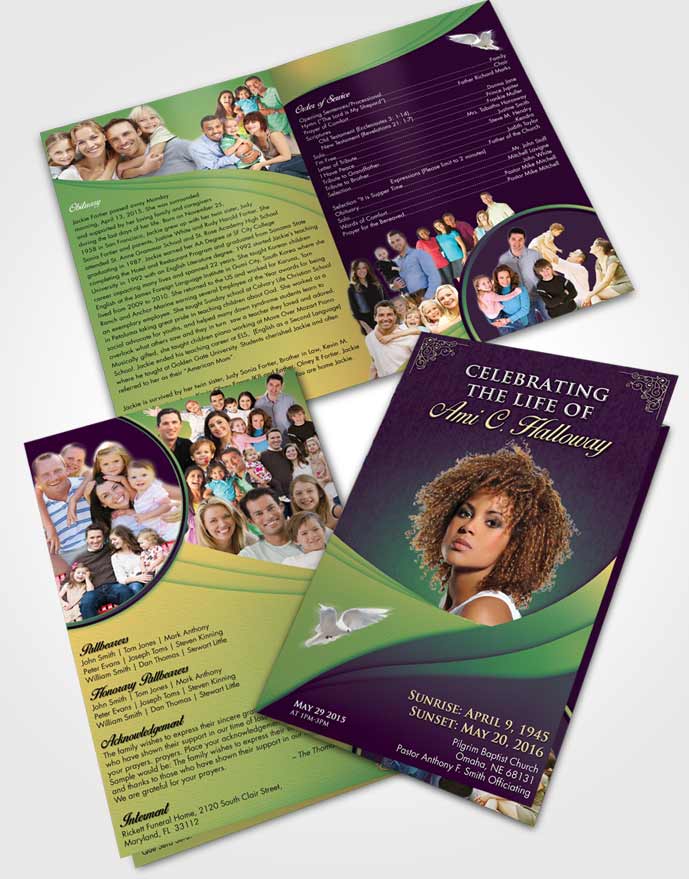 Bifold Order Of Service Obituary Template Brochure Emerald Serenity Magnificence