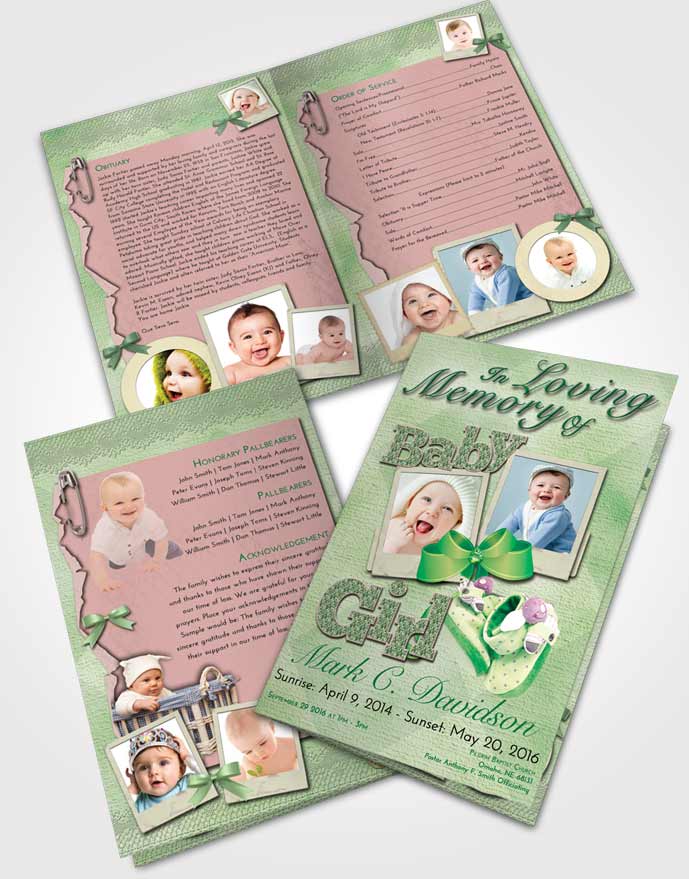 Bifold Order Of Service Obituary Template Brochure Emerald Sunrise Baby Girl