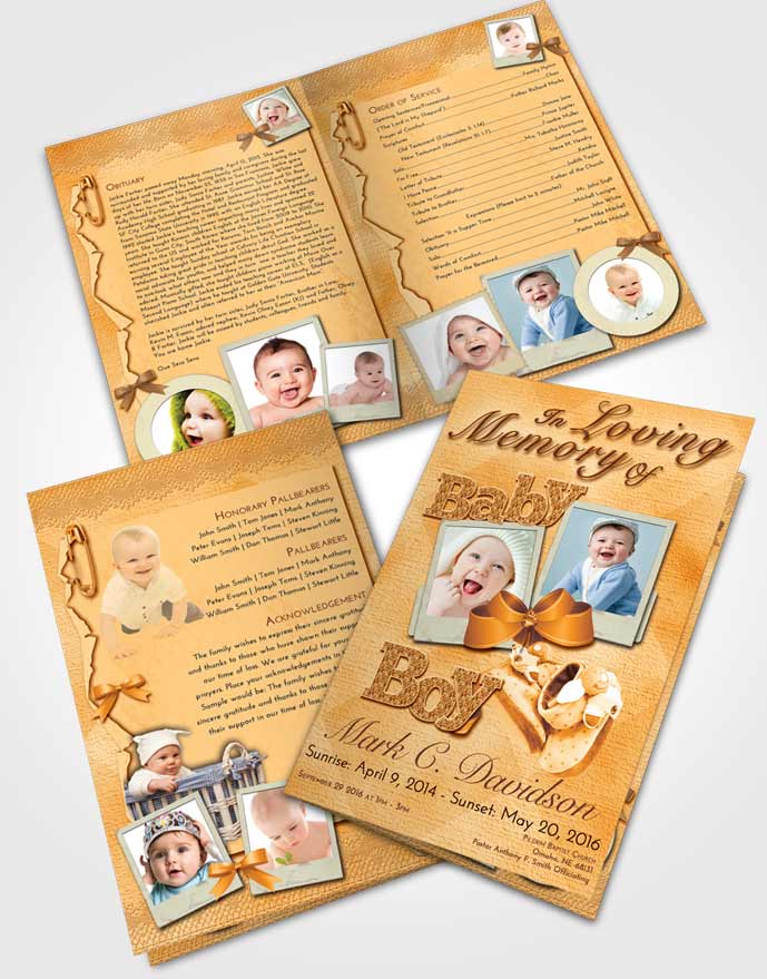 Bifold Order Of Service Obituary Template Brochure Golden Peach Baby Boy