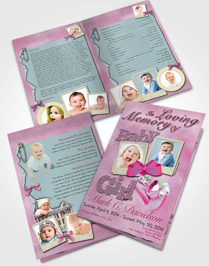 Bifold Order Of Service Obituary Template Brochure Hot Pink Majesty Baby Girl