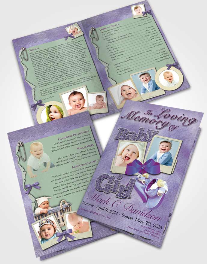 Bifold Order Of Service Obituary Template Brochure Lavender Beauty Baby Girl