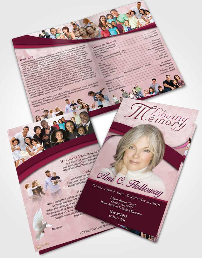 Bifold Order Of Service Obituary Template Brochure Lavender Beauty Wisdom