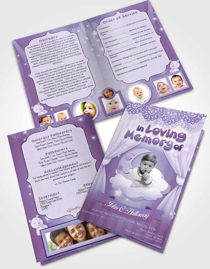 Bifold Order Of Service Obituary Template Brochure Lavender Childrens Innocence