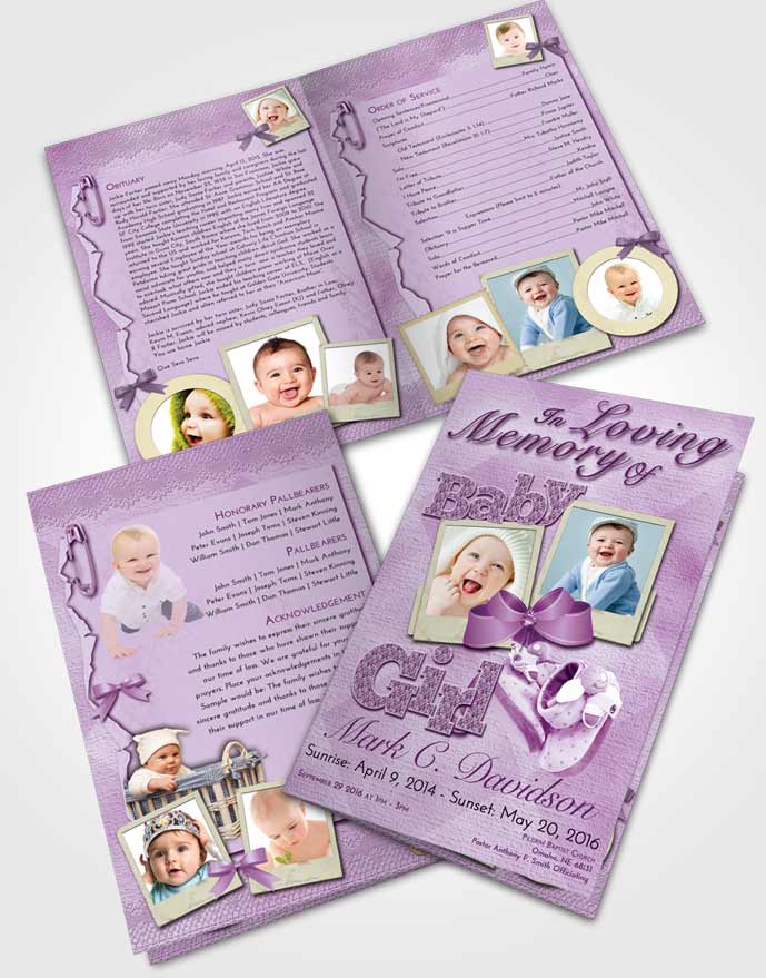 Bifold Order Of Service Obituary Template Brochure Lavender Sunrise Baby Girl