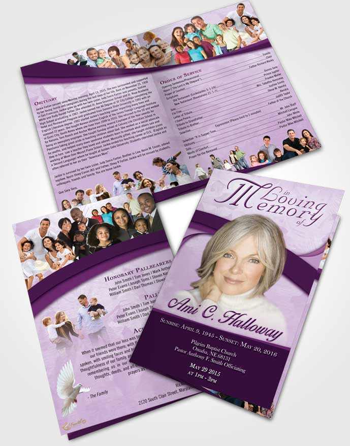 Bifold Order Of Service Obituary Template Brochure Lavender Sunrise Wisdom
