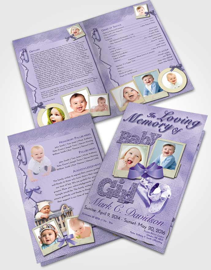 Bifold Order Of Service Obituary Template Brochure Loving Lavender Baby Girl