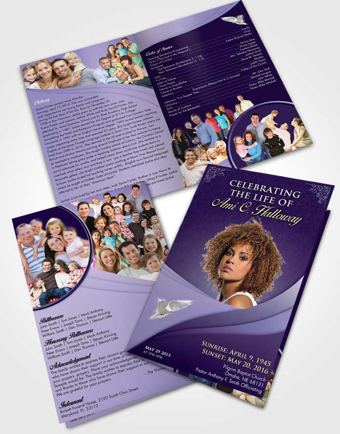 Bifold Order Of Service Obituary Template Brochure Loving Lavender Magnificence